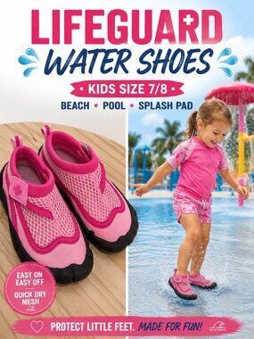 Lifeguard Pink Water Shoes Toddler Kids Size 7/8 Beach Pool Splash Pad Swim